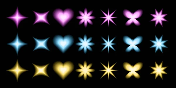 一套闪亮的矢量物体 设计元素 星心符号 Y2K审美装饰 — 图库矢量图片