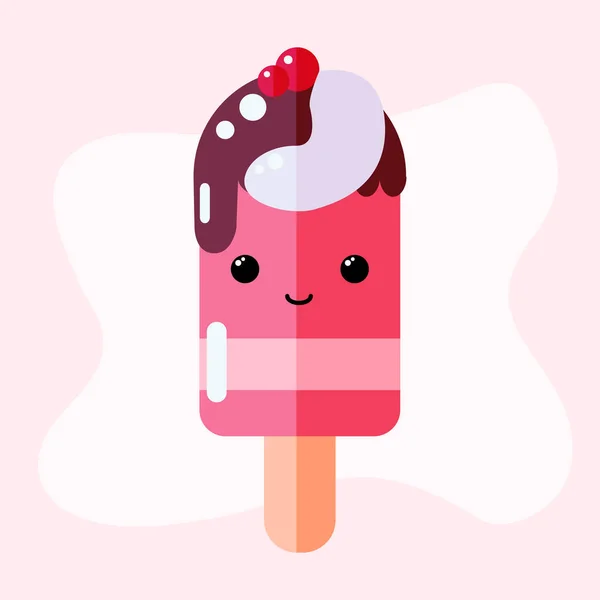Niedliche Eis Charakter Leckeres Dessert Mit Augen Und Lächeln Sommer — Stockvektor