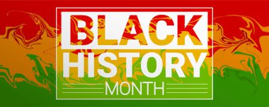 Çizgi dekorasyonlu Siyah Tarih Ayı afişi, renkli bir arkaplanda parlak renkler.