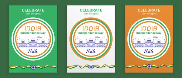 Three India Independence Day Vertical Vector Posters Flag Symbols India — Stock Vector