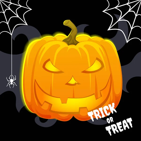 Carte Fête Halloween Avec Lanterne Citrouille Phrase Trick Treat Bannière — Image vectorielle