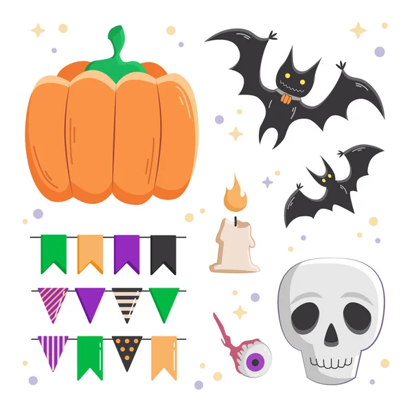 Ensemble Petits Éléments Design Halloween Ensemble Autocollants Avec Symboles Halloween — Image vectorielle