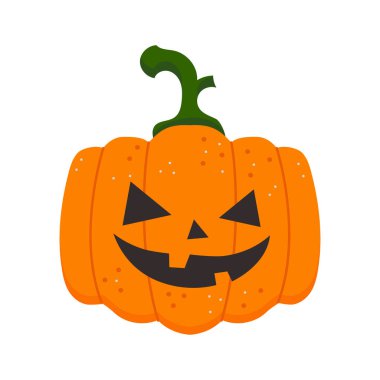 Cadılar Bayramı portakalı oyulmuş balkabağı, sonbahar süslemesi, çıkartma, sanat eseri, Cadılar Bayramı ve Şükran Günü süslemeleri ve tasarımları için vektör baskısı.