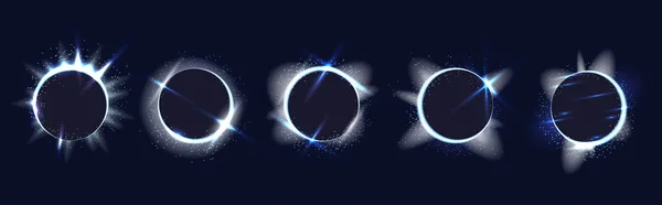 Set Glowing Silver Rings Light Stars Blinks Five Picture Frames — Stock Vector