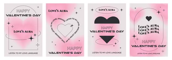 Cartaz Dia Dos Namorados Feliz Definido Moda Y2K Estética Capas — Vetor de Stock
