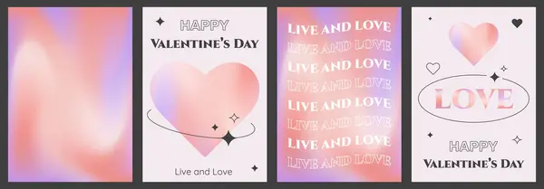 Set Valentine Day Posters Y2K Aesthetics Vector Illustrations Gradient Hearts — Stock Vector