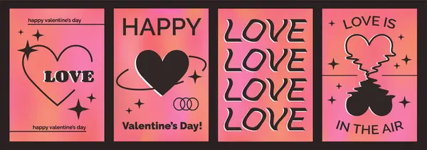 Valentine Day Posters Y2K Aesthetics Vertical Banners Holiday Cards Hearts — Stock Vector