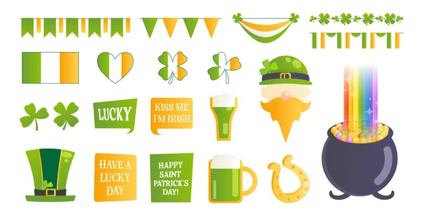 Saint Patrick Day Sticker Set Irish Holiday Design Elements Irish — Stock Vector