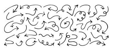 Karalama ve sembolleri ayarla, el çizimi grafik tasarım elementleri yönleri, vektör illüstrasyonunu gösterir.