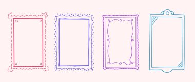 Çerçeve, arkaplan, metin ve resimler için boş sınırlar, el çizimi ders kutuları, grafik öğeler ve çıkartmalar. Vektör illüstrasyonu.