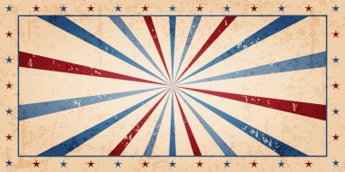 Çizgili ve grunge dokusunda yıldızlar olan soyut retro pankart. 70 'lerin moda tarzında hasarlı duvar. Amerikan sembolik. Vektör eski moda arkaplan.