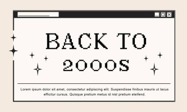 Bilgisayar penceresi ve diyalog ekranı 2000 'lerin mesajına geri dönüyor, arayüz 00' lerin estetiğine dönüyor. Vektör illüstrasyon ve grafik tasarım ögesi.
