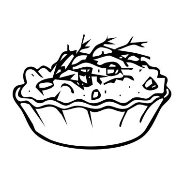 Abur cubur çizimi, restoran mutfağı, menü dekorasyonu, ezmeli tart ve dereotlu tart. Küçük bir atıştırmalık. Vektör illüstrasyonu.