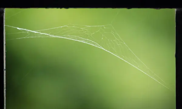 Arkaplanda yeşil yapraklı örümcek ağı