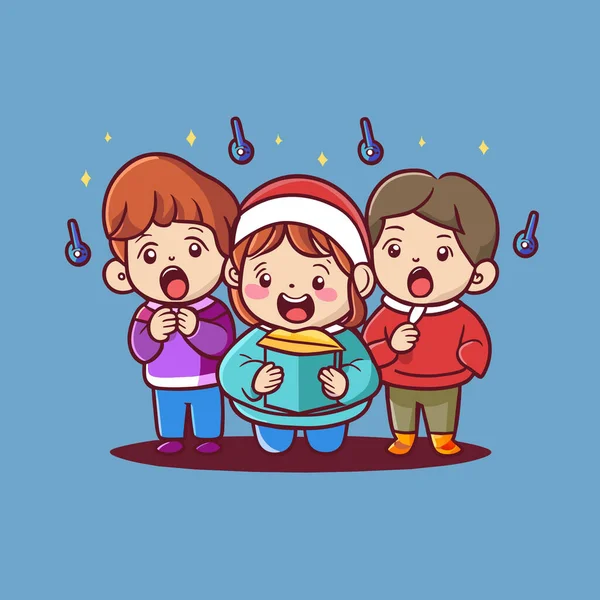 Niños Cantando Villancico Navidad — Vector de stock