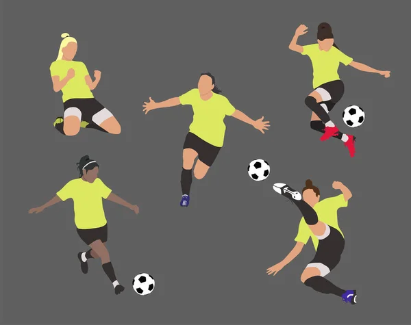 Разнообразие Женщин Играют Футбол — стоковый вектор
