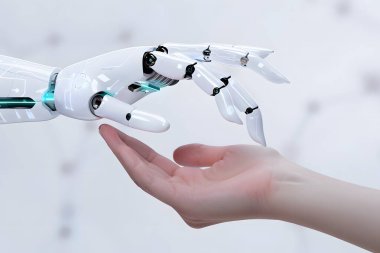 Human and Artificial intelligence Robot Hand Connection Interaction  clipart