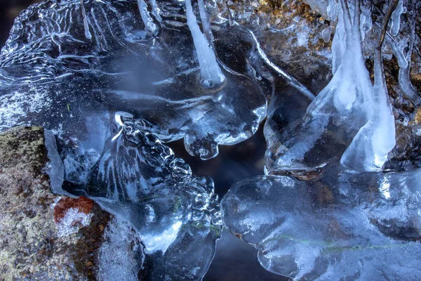 Horský Potok Zimě Led Potoce — Stock fotografie