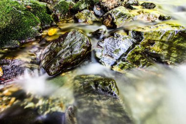 Büyük taşları olan güzel bir dağ deresi. HDR Resmi (Yüksek Dinamik Aralık).
