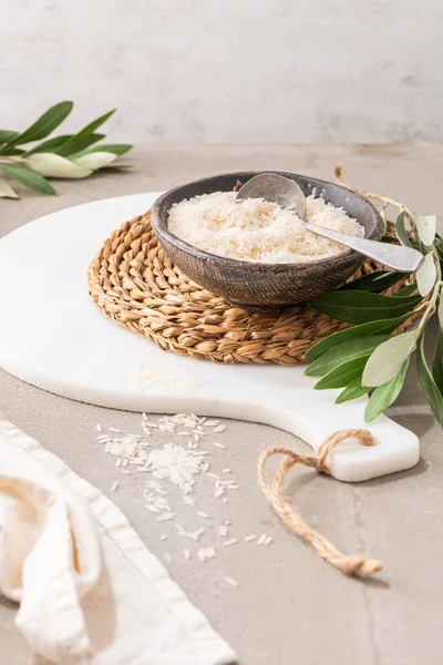Arroz Branco Basmati Cru Orgânico Cereais Básicos Para Alimentos Ingredientes — Fotografia de Stock