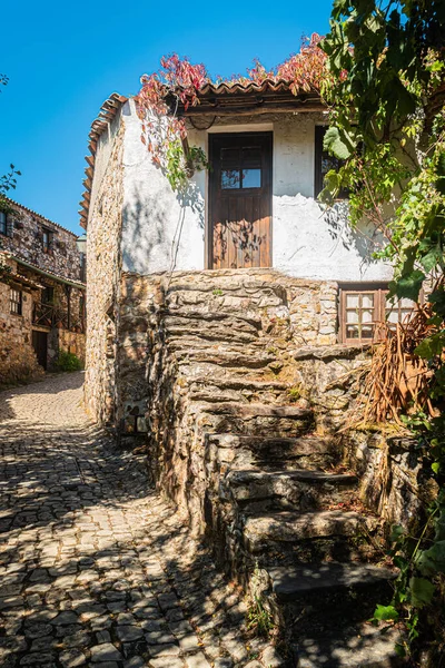 stock image Typical cobbled street with famous schist houses in the village of Casal de Sao Simao, Figueiro dos Vinhos PORTUGAL