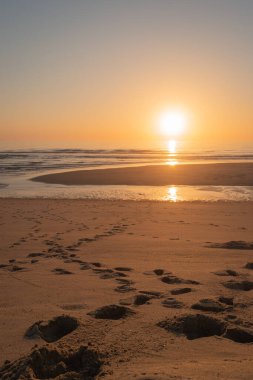 Landscape of sunset in Murtosa beach. Aveiro, Portugal.