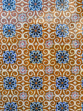 Traditional brown and blue ornate portuguese decorative tiles azulejos
