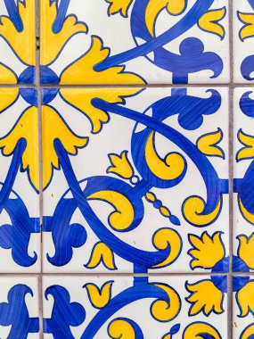Traditional blue and yellow ornate portuguese decorative tiles azulejos