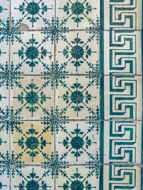 Traditional green ornate portuguese decorative tiles azulejos