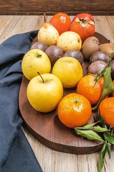 Wooden Table Full Fresh Colorful Fruits Healthy Eating Lifestyle Healthy — Fotografia de Stock
