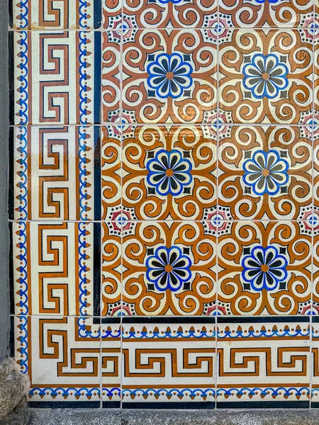 Traditional Brown Blue Ornate Portuguese Decorative Tiles Azulejos — Stock Photo, Image