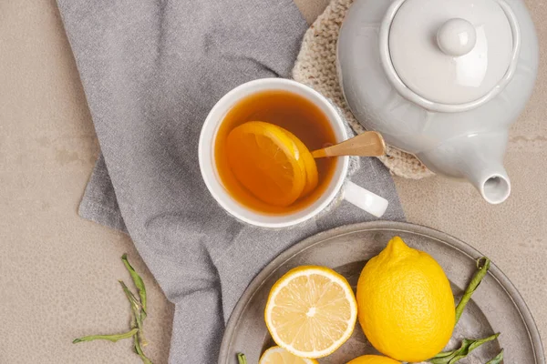 Cup Tea Lemon Cup Tea Lemon Mint Ginger Honey Grey — Stockfoto