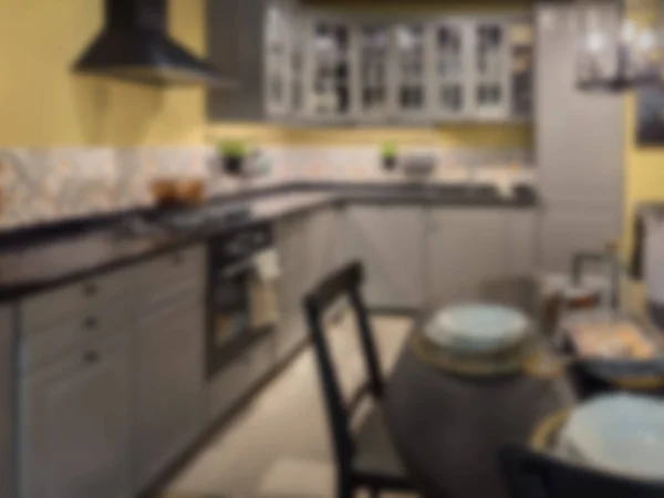 Onscherpe Achtergrond Van Huis Keuken Met Licht Bokeh — Stockfoto