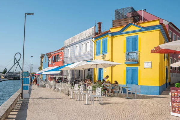 stock image AVEIRO, PORTUGAL - CIRCA AUGUST, 2020: Aveiro canal gondola-style boats in Portugal. Aveiro is known as the Venice of Portugal because of its canals.