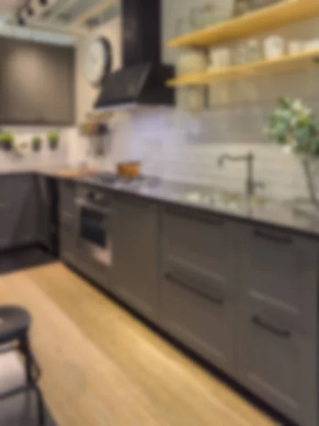 Onscherpe Achtergrond Van Huis Keuken Met Licht Bokeh — Stockfoto