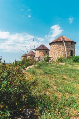 Stone windmills in Serra da Atalhada, Penacova, Coimbra, Portugal.