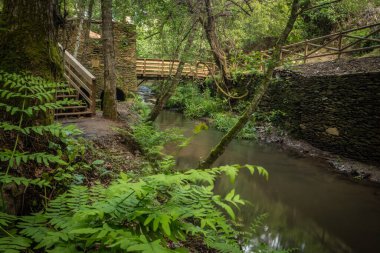 Portekiz 'in Ovar belediyesindeki Ara ve Maceda kiliselerini bölen Estanislau çeşme parkı ve Lourido nehrinin çevresini çevreleyen manzara