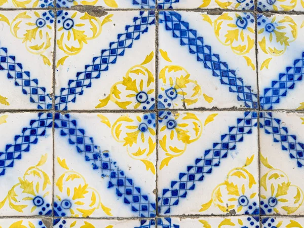 Traditional Green Blue Yellow Ornate Portuguese Decorative Tiles Azulejos — Stock Photo, Image