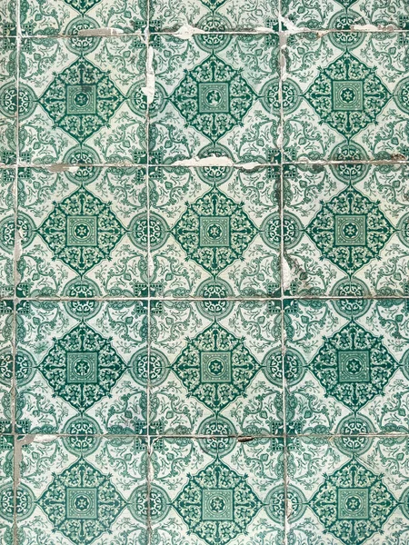 Traditional Green White Ornate Portuguese Decorative Tiles Azulejos — Stock Photo, Image