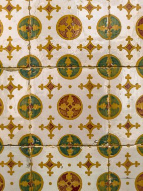 Traditional green and yellow ornate portuguese decorative tiles azulejos