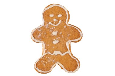 Beyaz arka planda soylu kremayla süslenmiş tatlı, taze zencefilli adam. Noel yemeği, pasta geçmişi. Yeni Yıl teması.