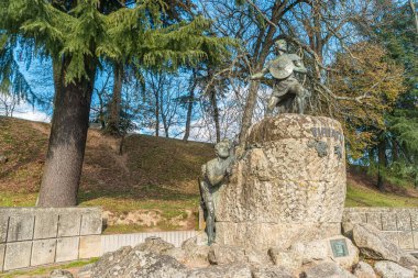 VISEU, PORTUGAL - CIRCA FEBRUARY 2019: Cava de Viriato statue, Lusitanian military chief led the people against the dominion that Rome exerted in the Iberian Peninsula clipart