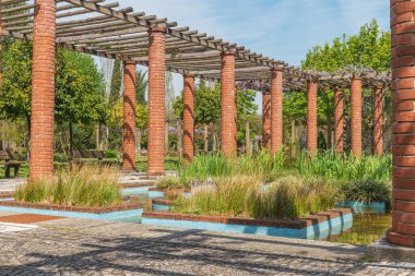Arnado Park in Ponte de Lima. Portugal. This Park is an integral part of the project to enhance the banks of the River Lima and it is intended to be both cultural and recreational clipart
