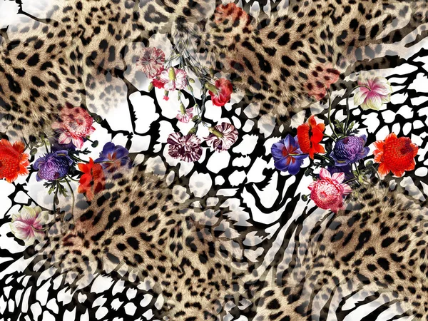 Bloemen Patroon Dierlijke Textuur Achtergrond Luipaard Textuur — Stockfoto