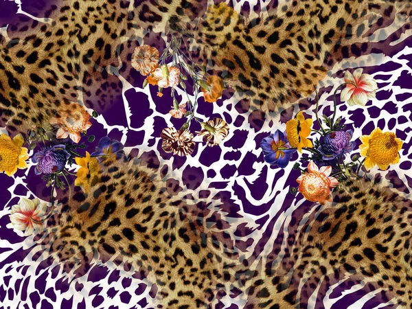 Σχέδιο Λουλουδιών Ζωική Υφή Φόντο Λεοπάρδαλη Υφή — Φωτογραφία Αρχείου