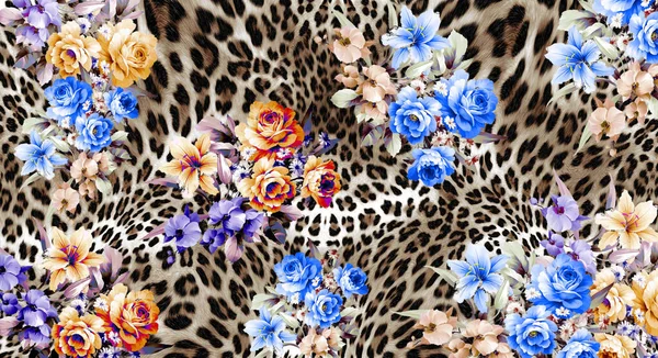 Flowers pattern, animal texture background, leopard texture.