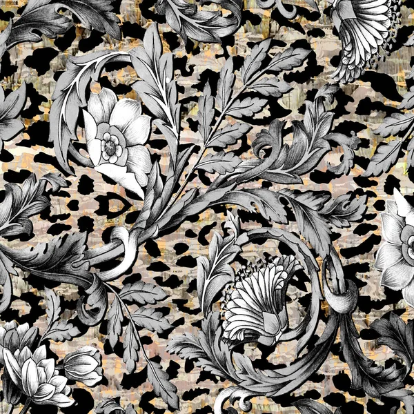 Ethnic floral pattern with leopard texture