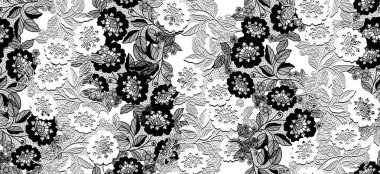 Seamless illustration flowers pattern, flowers, leaves, tropic, exotic, nature design.