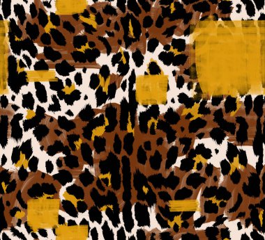 Seamless watercolor illustration leopard pattern, animal print.