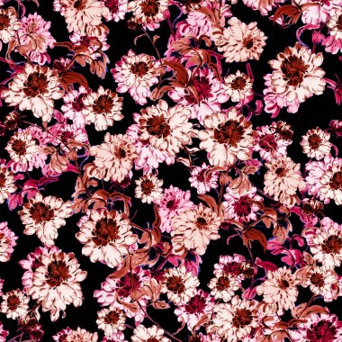 Seamless watercolor flowers pattern, floral design.